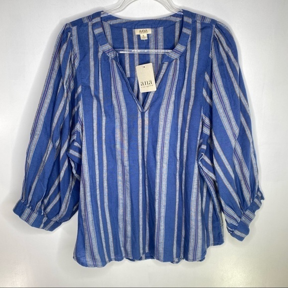 NWT a.n.a  Millie Stripe Navy Poets top - Picture 7 of 13